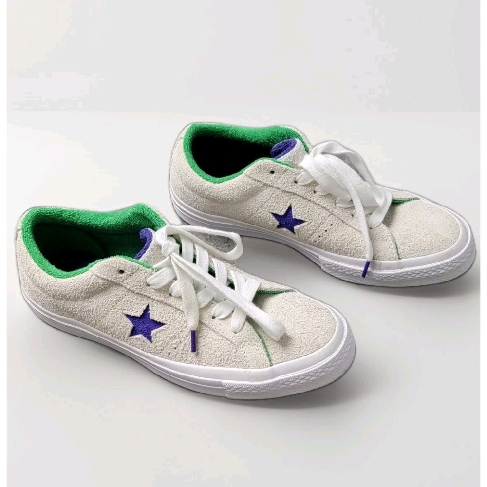 Converse One Star‎ Low Suede Sneakers White Green Purple Men's 6 Women's 8